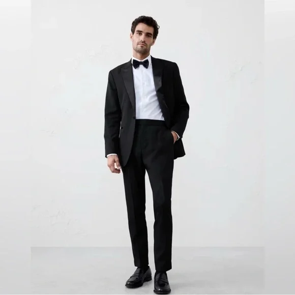 NWT Banana Republic Tailored Fit Tuxedo Black Suit Trouser Size 34 x 30